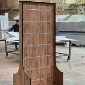 marketler için ürettiğimiz ahşap stand ürün teşhir stand modelimiz